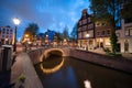 Magical effect of night lights on bridge reflected in calm water