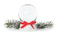 Magical empty snow globe with Christmas branches Royalty Free Stock Photo