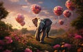 Magical Encounter Elephant in a Dreamlike World. Generative AI