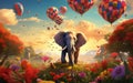 Magical Encounter Elephant in a Dreamlike World. Generative AI