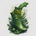 Magical Eruption - Whimsical Leprechaun Boot Amongst Sprouting Clovers