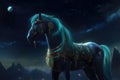 Wild horse in a fantastic and dreamlike setting. Generative AI