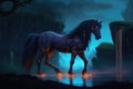 Wild horse in a fantastic and dreamlike setting. Generative AI