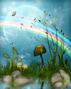 Magical fairytale landscape under a rainbow Royalty Free Stock Photo