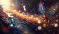 Magical fantasy abstract swirling fairy dust. Sparkling glowing surreal explosion. Space galaxy imagination cosmos wallpaper