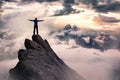 Magical Fantasy Adventure Composite of Man Hiking on top of a rocky mountain