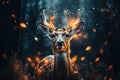 Magical fantasy background with a beautiful deer against the backdrop of a magical forest, golden bokeh, beautiful lighting.