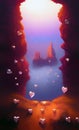 Magical fantasy landscape with pink hearts Royalty Free Stock Photo