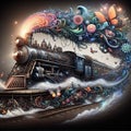 Magical fantasy train locomotive butterflies flowers smoke