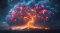Magical fire and ice tree glowing at night Royalty Free Stock Photo