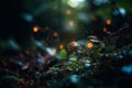 Magical Firefly in Night Forest. Abstract Fairy Tale Art. Generative AI Background Royalty Free Stock Photo