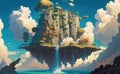 Magical floating island. Fantasy cartoon artstyle. Generative AI.