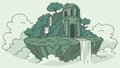Magical Floating Island with Waterfall and Ancient Ruins Vector, vector design Generative AI Royalty Free Stock Photo