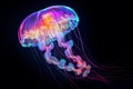 Magical Floating neon jellyfish. Water summer light