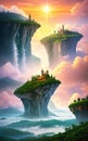 Magical flying islands with castles