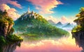 Magical flying islands with castles