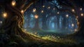 A magical forest filled with glowing fireflies