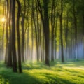 A magical forest glade with sunlight filtering through the trees2, Generative AI Royalty Free Stock Photo