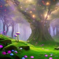 1037 Magical Forest: A magical and enchanting background featuring a mystical forest with glowing mushrooms, fairies, and dreamy Royalty Free Stock Photo