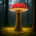 In a magical forest, a mushroom glows under the spell. Generative AI