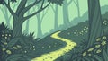 Magical Forest Path with Glowing Plants, Enchanted Landscape Vector, vector design Generative AI Royalty Free Stock Photo