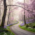 Fantasy spring forest with road Royalty Free Stock Photo