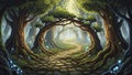 Enchanted Forest Path with Glowing Lights and Ancient Trees Royalty Free Stock Photo
