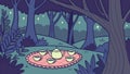 Magical Forest Tea Party Setup Under the Moonlight, Whimsical Gathering, vector design Generative AI Royalty Free Stock Photo