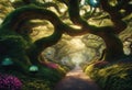 Magical forestsetting, surrounded by lush trees and foliage, AI-generated. Royalty Free Stock Photo