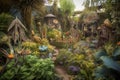 magical garden, filled with mythical creatures and plants from faraway lands