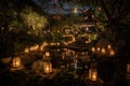 magical garden, with floating lanterns and twinkling lights, for enchanted evening