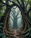 Enchanting Forest Gateway with Ancient Twisted Trees Royalty Free Stock Photo