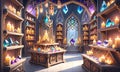 Magical gemstone chamber in an ancient wizard's tower. AI illustration