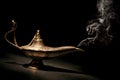 Magical Geni Lamp with Smoke and black background Royalty Free Stock Photo