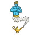 Magical genie color sketch engraving vector