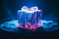 Magical gift box illuminated in the night with star and sky background, generative AI Royalty Free Stock Photo