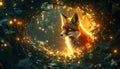 Magical glowing fox in forest circle Royalty Free Stock Photo