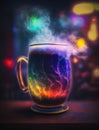 Magical glowing neon drink magic potion on a night club background