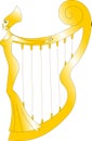 Magical golden harp with the silhouette of a woman