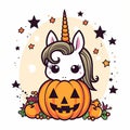 Magical Halloween unicorn and pumpkin vector