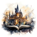 Magical Harry Potter Style Scene in an Open Book AI Generated