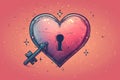 Magical heart-shaped lock with key on sparkling pink background Royalty Free Stock Photo