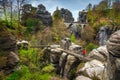 Famous stone formations with Bastei bridge in Germany, Saxon Switzerland