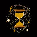 Magical hourglass cartoon isolated element. Cute Celestial hourglass illustration. Witchcraft print, occult symbol