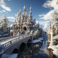 A magical ice and snowy castle with fantasy design.