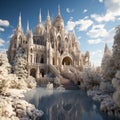 A magical ice and snowy castle with fantasy design.