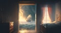 Magical impossible bedroom, surreal mystical fantasy artwork. Generative AI