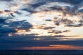 Magical incredible beautiful morning sunrise colored dark sky with blue clouds Royalty Free Stock Photo