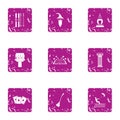 Magical journey icons set, grunge style