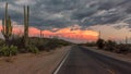 Arizona Road at sunset, Tucson, Arizona. Royalty Free Stock Photo